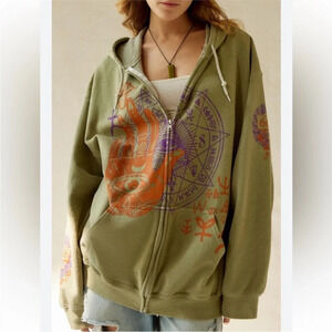NWT Urban Outfitters Eyes Open Oversize Zip-Up Hoodie Sweatshirt